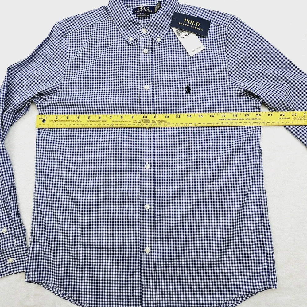 Polo Ralph Lauren Button Down Boys XL 18-20 Blue Gingham Check Preppy Ivy NEW‎